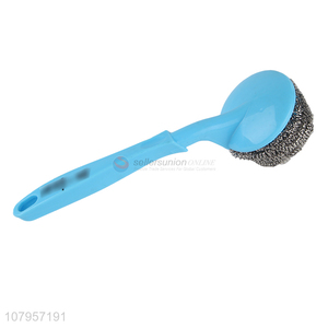 Good sale blue long handle steel wire ball kitchen cleaning pot brush