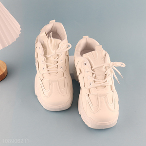 Online wholesale pu leather platform chunky sneakers dad shoes for women