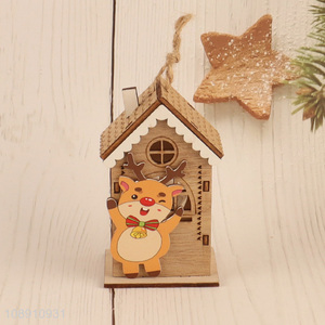 New Arrival Hanging Led Christmas Wooden House Craft Festival Ornaments