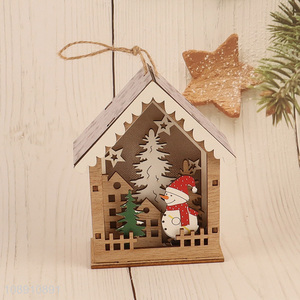 Wholesale Led Light Wooden House Ornament Xmas Tree Hanging Decorations