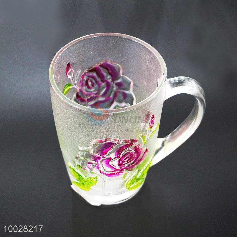 Purple Rose Pattern Glass Cup Water Cup With Handle Sellersunion Online