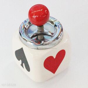 New Poker Printed White Ceramic <em>Ashtray</em> with Cover