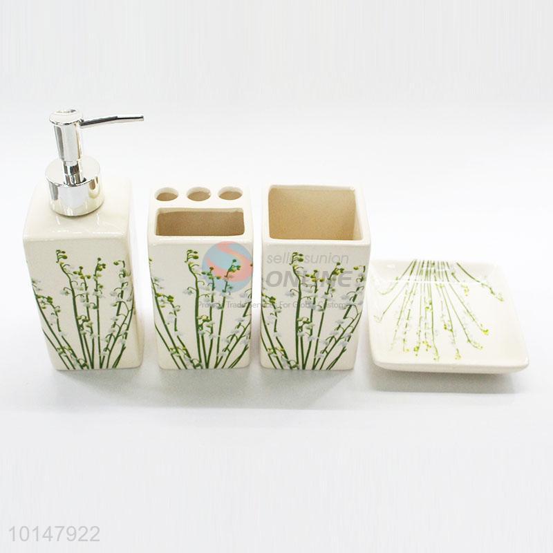 4 Pcs Set Orchid Printed Ceramic Bathroom Dental Set Kit Bathroom Set Accessories Sellersunion Online