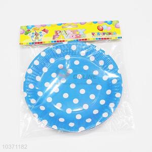 Useful 6pcs simple blue paper plates with white dots