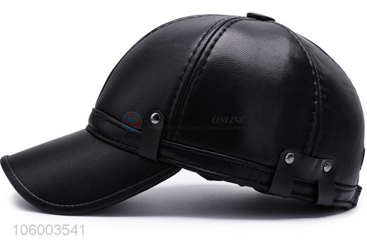 Cheap and good quality black pu leather baseball cap