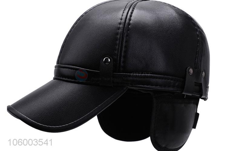 Cheap and good quality black pu leather baseball cap