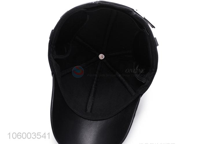 Cheap and good quality black pu leather baseball cap