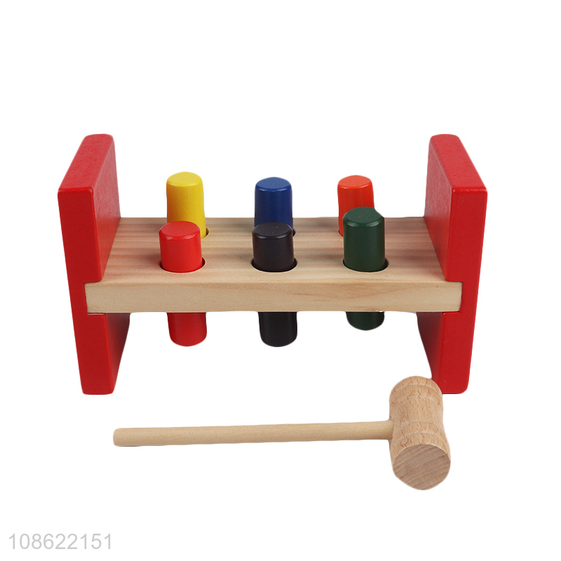 Wholesale wooden hammer toy pounding bench with pegs and mallet for kids