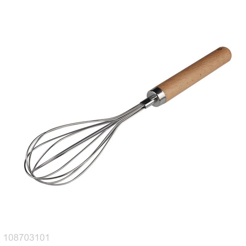 Factory wholesale stainless steel handheld egg whisk with wooden handle