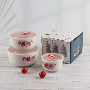 Good Quality 3-Piece Porcelain Bowl Set with Lid for <em>Meal</em> Prep, Mixing & Serving