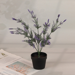 Wholesale 5 <em>Leaves</em> <em>Artificial</em> Plant Potted lavender Plant for Home Decor