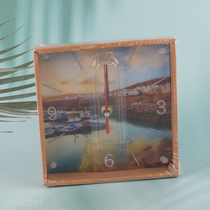 Yiwu market square glass table clock <em>desk</em> clock for decoration