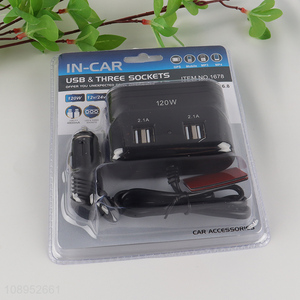 Best Selling 120W <em>Car</em> <em>Charger</em> Cigarette Lighter USB <em>Charger</em> with 3 Sockets