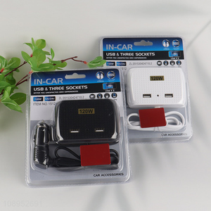 Factory Price 120W <em>Car</em> <em>Charger</em> Cigarette Lighter with 3 Sockets 2 USB Ports