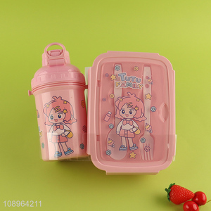 Good Quality Cute Cartoon Plastic <em>Bento</em> Lunch <em>Box</em> and Water Bottle Set