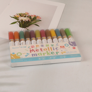 Wholesale 12 Colors Round Tip Metallic Markers Marker Pens for Black Paper