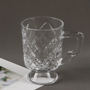 Online Wholesale Clear Glass Water <em>Cup</em> Embossed Glass <em>Coffee</em> <em>Cup</em> with Handle