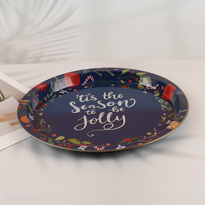 New Product Metal Tin Christmas Cookie Plate Dessert Snack Plate