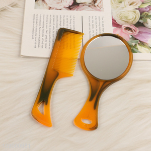 Good selling 2pcs portable handheld makeup mirror hair comb set