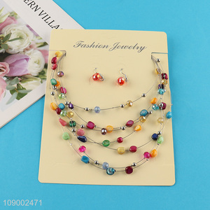 Good Quality Colorful Multi-Layered Beaded <em>Statement</em> <em>Necklace</em> and Earrings Set