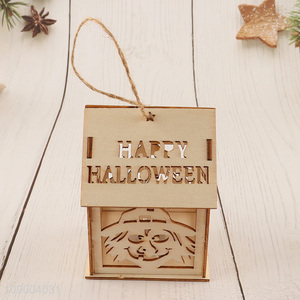 Online Wholesale Light Up Halloween Wooden House <em>Pendants</em> Wooden Hanging Ornaments