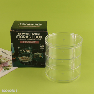 Hot Selling 3-Layer Rotating <em>Jewelry</em> Storage Box Plastic <em>Jewelry</em> Organizer