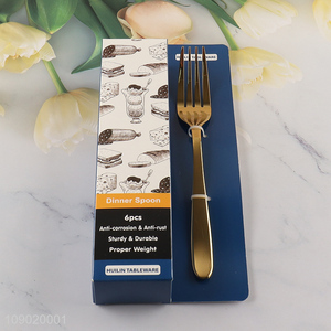 Factory Price 6PCS Titanium Gold Plating Stainless Steel <em>Dinner</em> forks Set