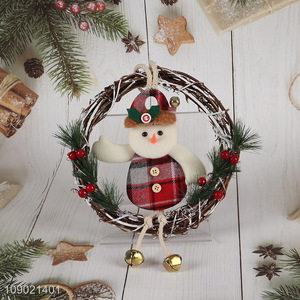 Hot selling snowman <em>Christmas</em> hanging decorative wreath with <em>bell</em>