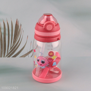 High Quality 550ml Reusable Plastic Kids <em>Water</em> <em>Bottle</em> with Straw & Strap