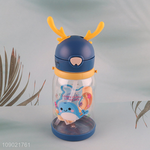 Wholesale 550ml Cute Plastic Kids <em>Water</em> <em>Bottle</em> with Silicone Straw & Strap