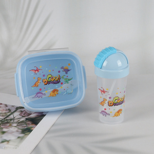 China supplier 2pcs cartoon plastic water cup <em>lunch</em> <em>box</em> set for children