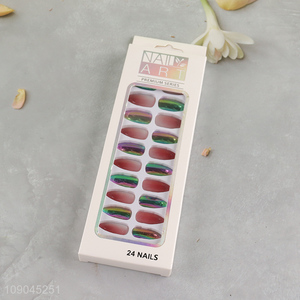 China factory 24pcs <em>nail</em> art decoration natural <em>fake</em> <em>nail</em> set