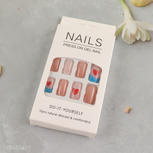 Factory supply 12pcs natural press-on gel <em>nail</em> <em>fake</em> <em>nail</em> set for women