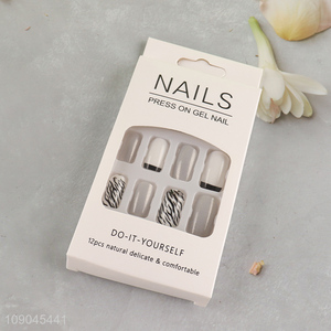 New product 12pcs natural women press-on gel <em>nail</em> <em>fake</em> <em>nail</em> set for sale